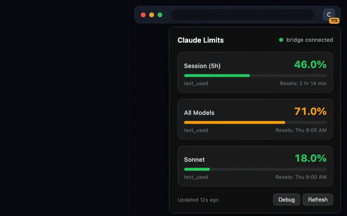 Claude Limits Monitor interface preview