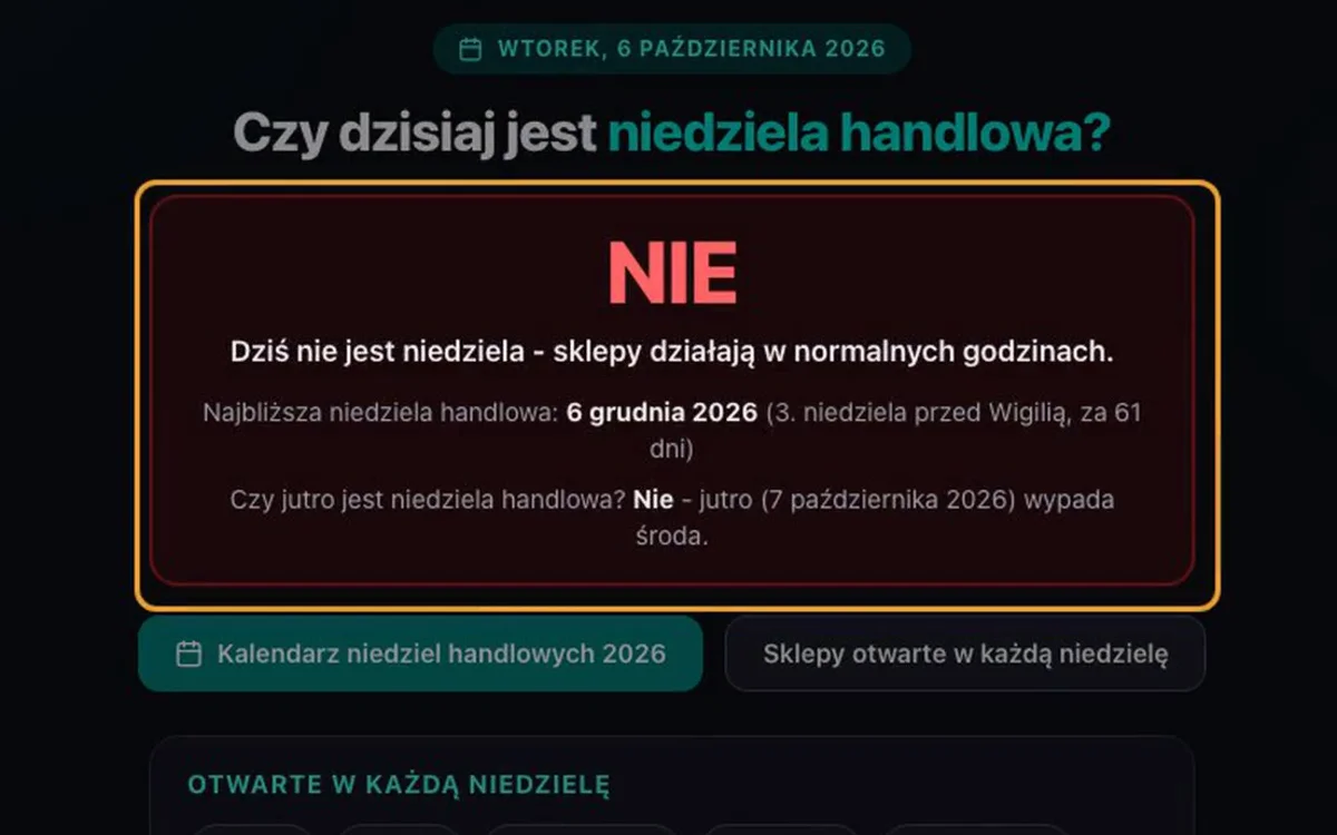 czynnewniedziele.pl interface preview