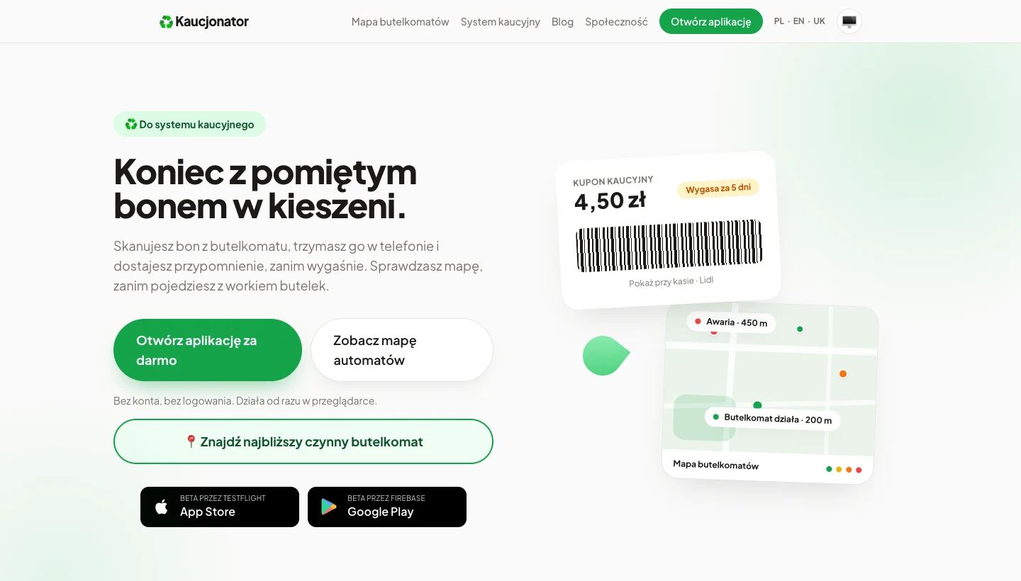 Kaucjonator interface preview