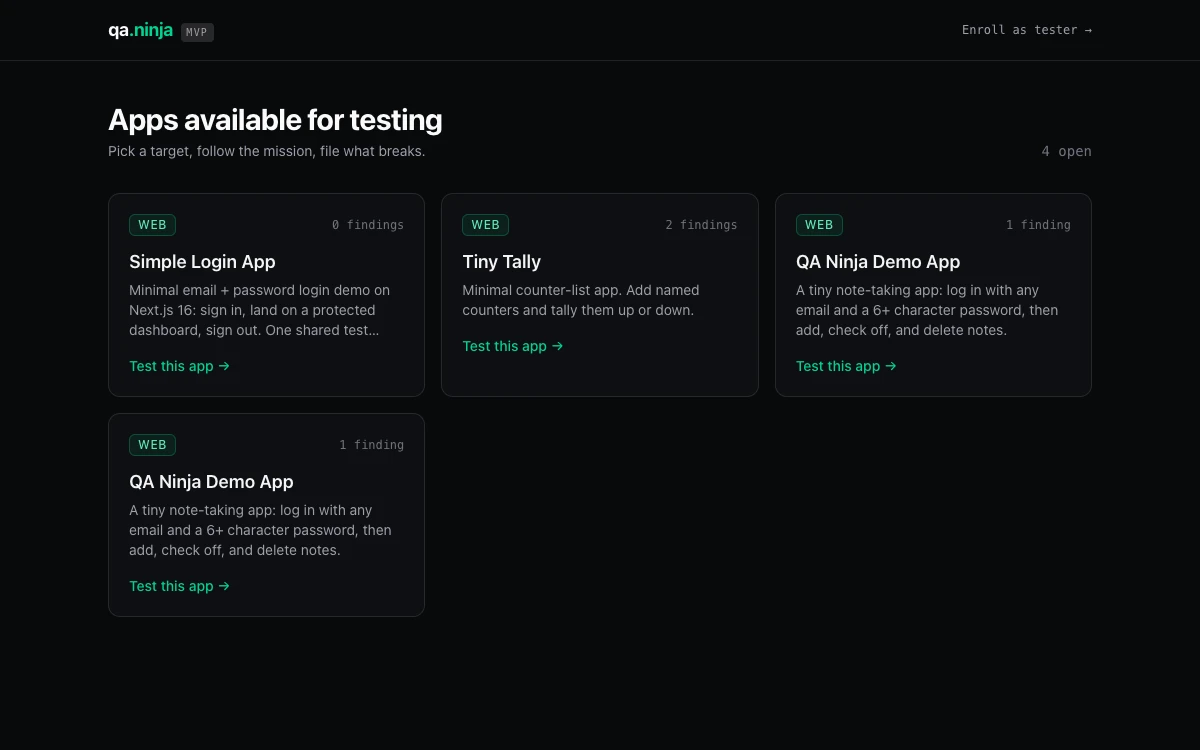 QA.ninja interface preview