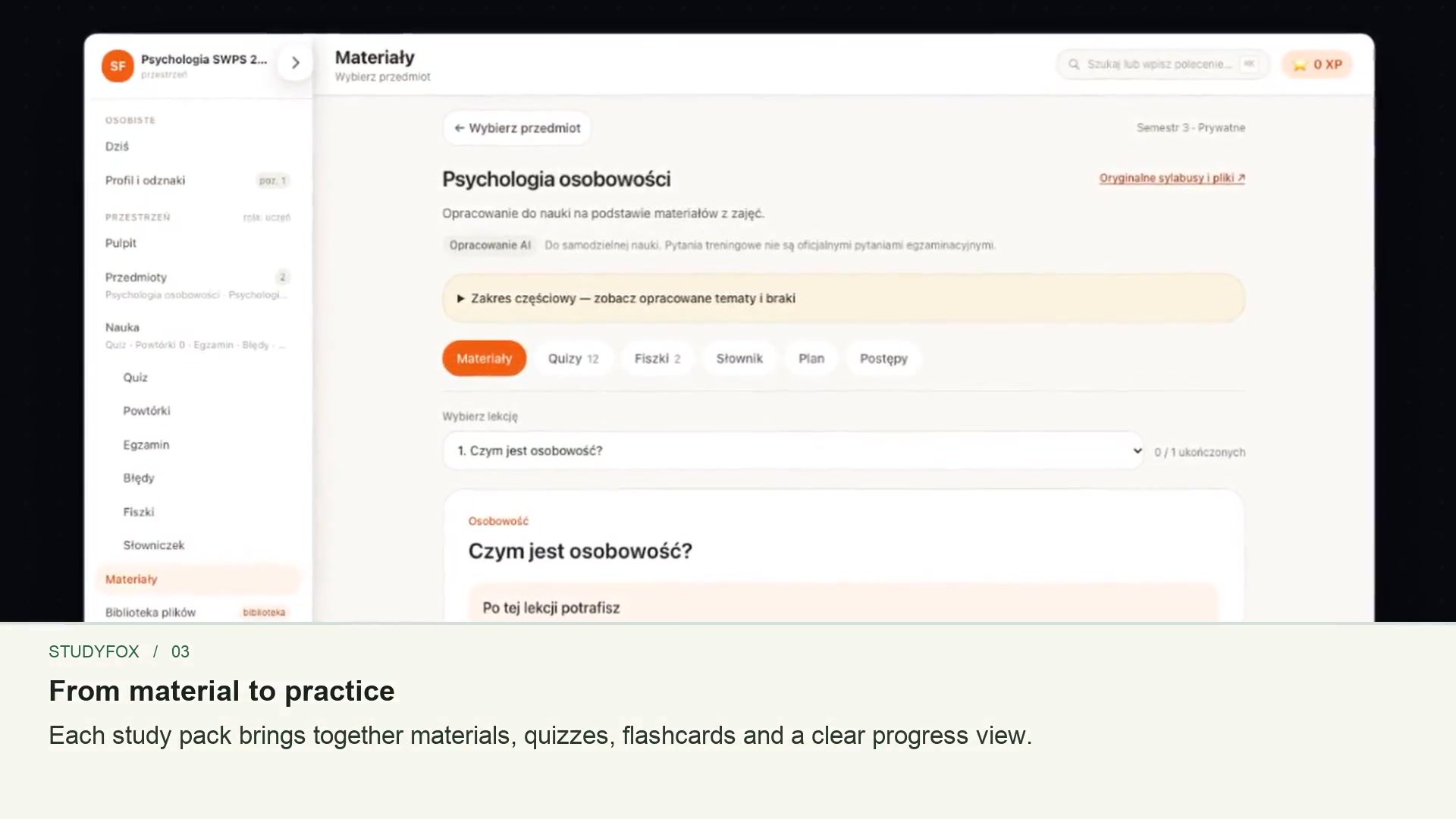 StudyFox interface